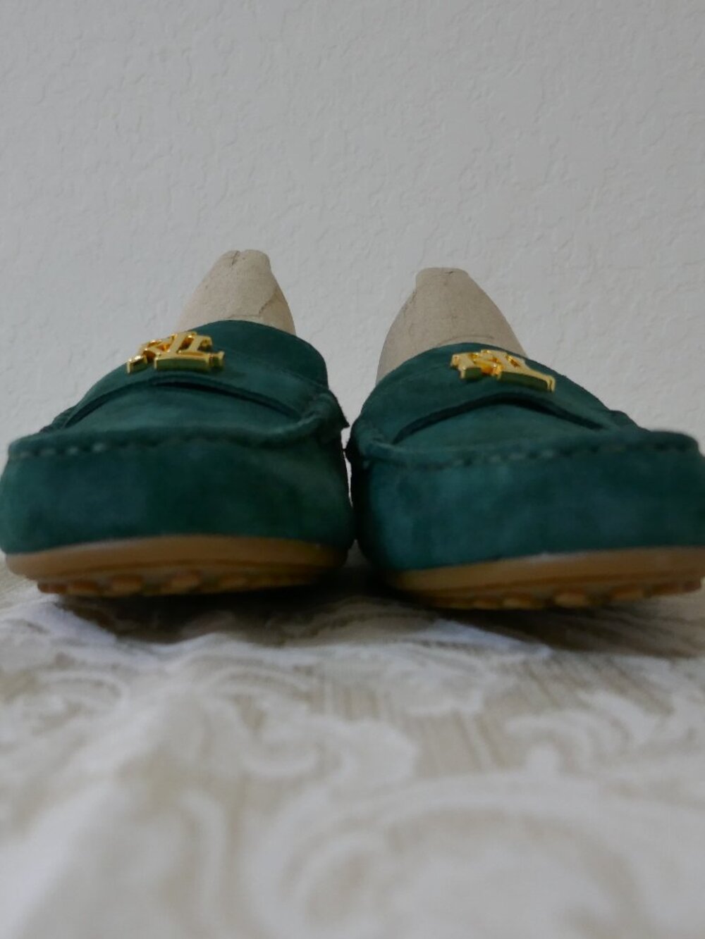 Ralph Lauren Barnsbury Suede Driving Loafer Green Signature Logo Women's Size 9 - Picture 8 of 12